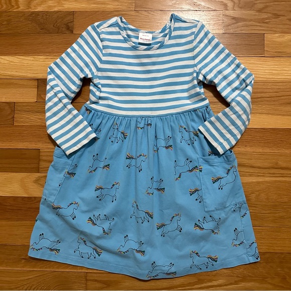 Unicorns and Rainbows Hanna Andersson Mixed Print Girls size 5 Blue Dress - Picture 1 of 6